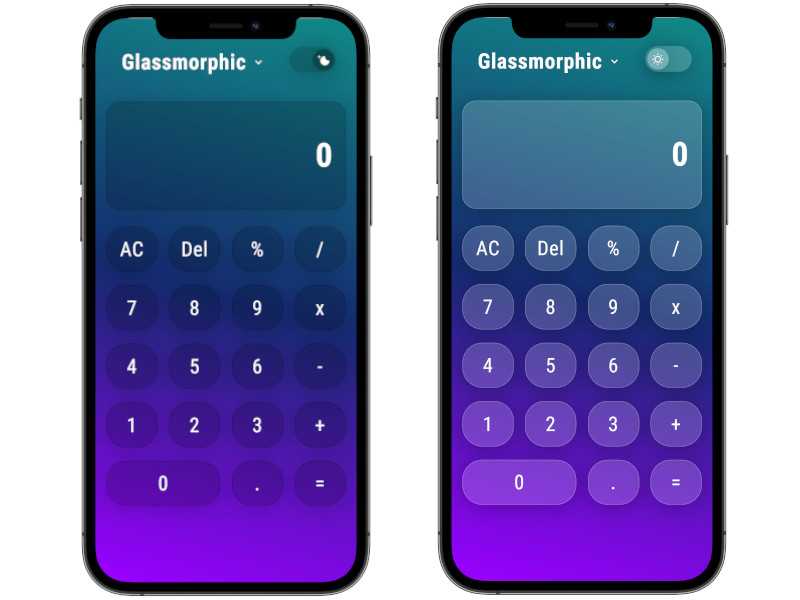 A calculator in Glassmorphism UI style