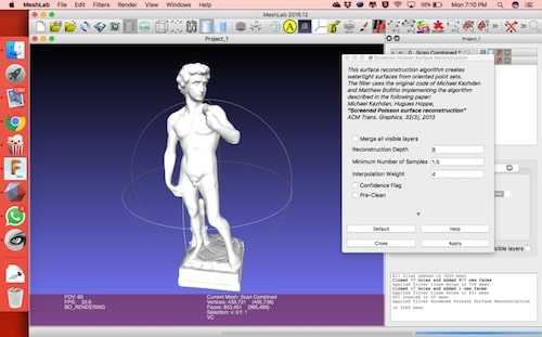 Patched model of the david statue in MeshLab