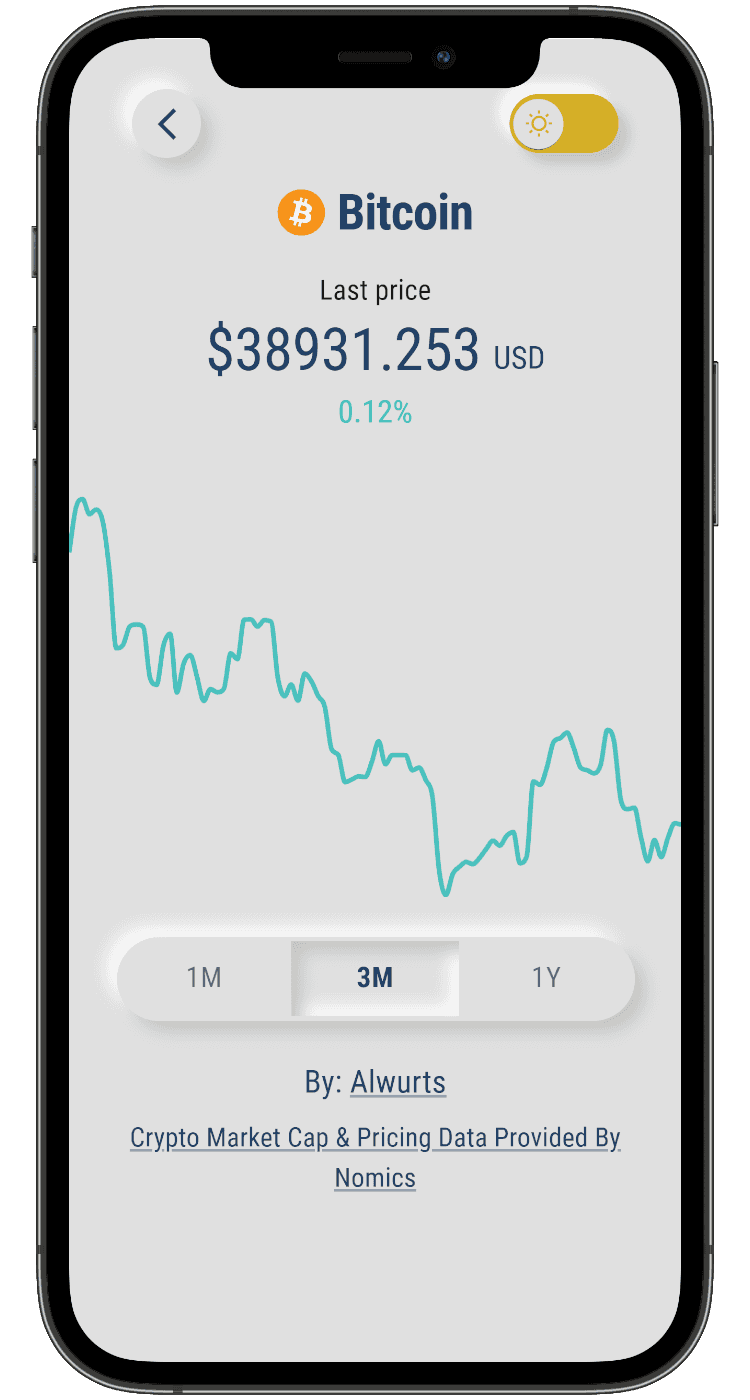 An iPhone showing the crytocurrency app